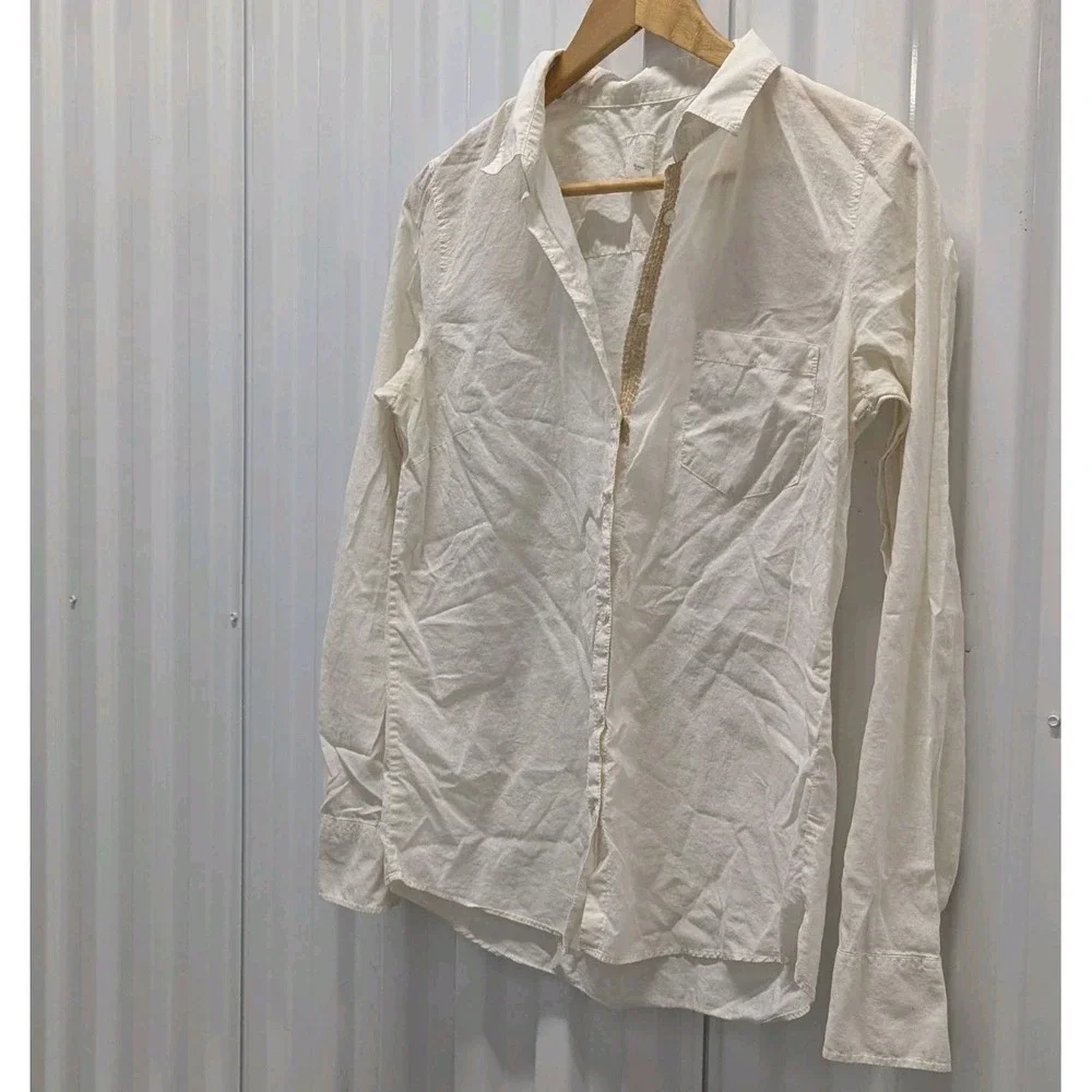Boho Coastal Grandma Cream Sequin‎ J.Crew Boy Shirt Button Up Cotton Size 6
